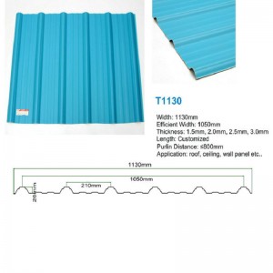 T1130 Μπλε ASA PVC UPVC Πλακάκι στέγης Τραπεζοειδές κυματοειδές πλαστικό φύλλο οροφής